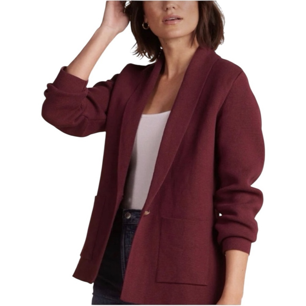 SUMMERSALT Shawl Collar Sweater Blazer Cardigan | Maroon Button Front Pockets XL